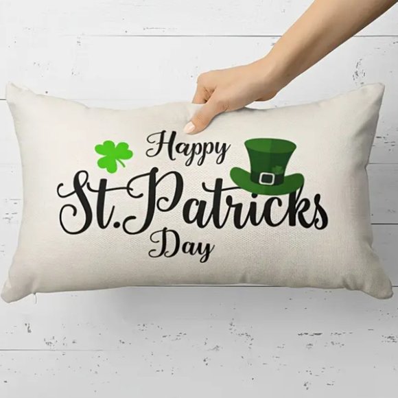 NEW HAPPY ST PATRICK'S DAY SHAMROCKS LEPRECHAUN HAT DECORATIVE PILLOW COVER - Picture 1 of 4
